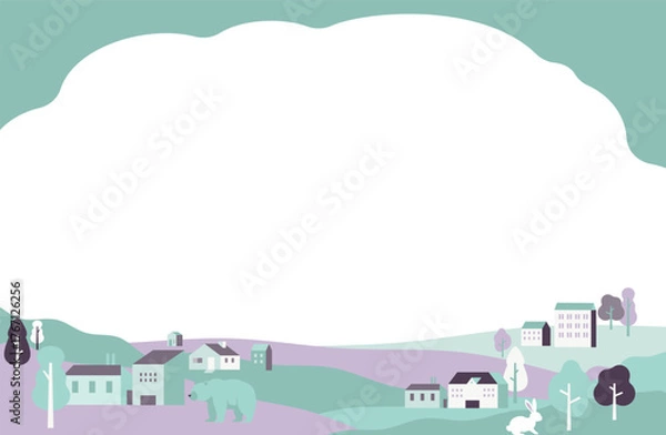 Obraz 淡いグリーンとラベンダーで描く穏やかな丘の町