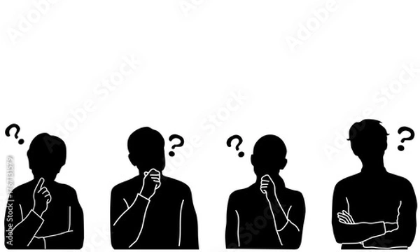 Obraz 疑問や悩みを抱えて考える人々のシルエットイラスト