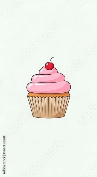 Fototapeta Delightful Pink Frosted Cupcake with Cherry Topping Illustration.