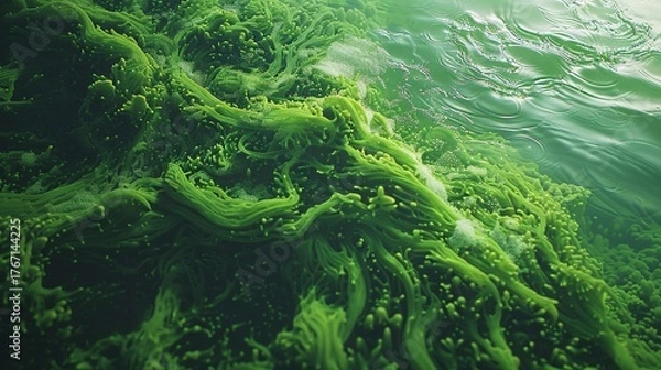Fototapeta Vibrant Green Algae Blooms on Water Surface