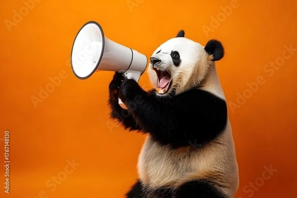 Fototapeta Panda with loudspeaker.
