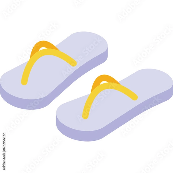 Obraz Pair of light blue flip flop sandals with yellow straps placed on a white surface suggesting summer footwear and casual outdoor activities