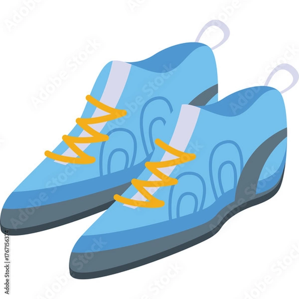 Obraz Pair of Light Blue Athletic Shoes with Orange Laces and Gray Soles on Transparent Background