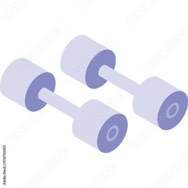 Obraz Pair of light purple isometric dumbbells for fitness on transparent background representing weightlifting and exercise