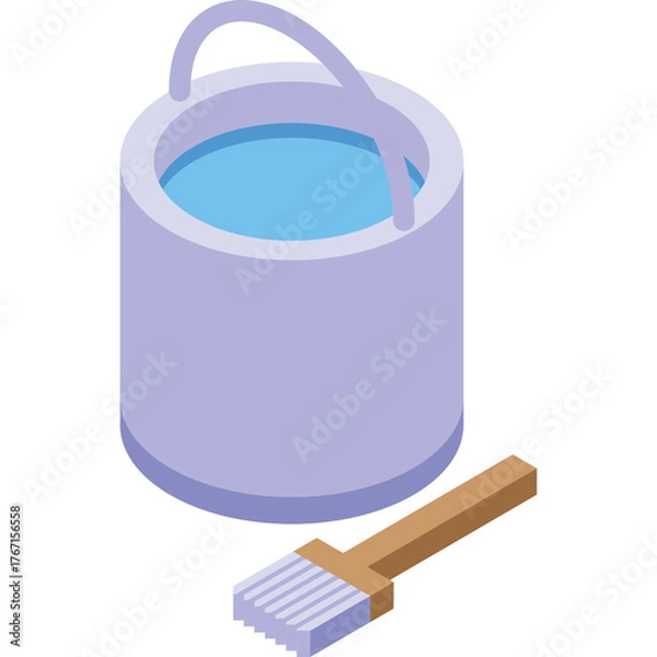 Obraz Isometric Paint Bucket With Brush On Transparent Background Simple Design