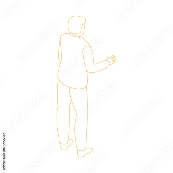 Obraz Isometric outline of a person in a suit gesturing with their hand against a transparent background with an orange glow representing a digital or schematic concept
