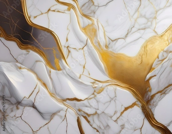 Fototapeta Abstract marble texture with gold and dark grey veins, creating a luxurious and elegant design.