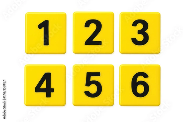 Obraz Yellow number tiles 1 to 6 on transparent background