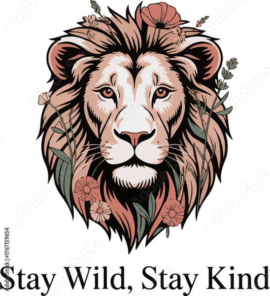 Obraz Stat wild stay kind typography design with animal illustration isolated on white background