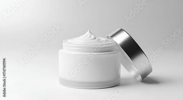 Fototapeta Elegant minimalism showcasing a skincare cream jar with a reflective lid isolated