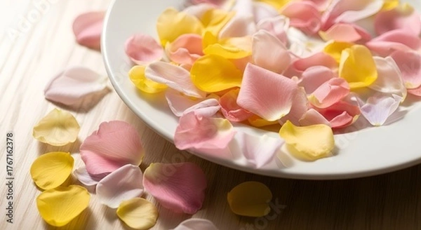 Obraz Delicate pastel rose petals in a white dish for romantic occasions