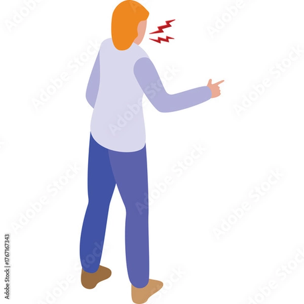 Obraz Person Expressing Anger And Frustration With Red Jagged Lines Emanating From Mouth And Pointing Finger In A Side Profile Isometric View Against A White Background