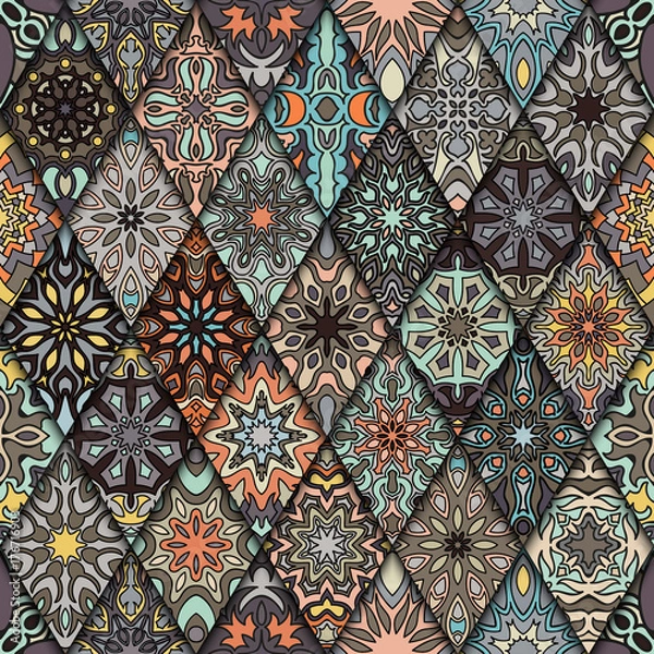 Obraz Seamless pattern. Vintage decorative elements. Hand drawn background. Islam, Arabic, Indian, ottoman motifs. Perfect for printing on fabric or paper.