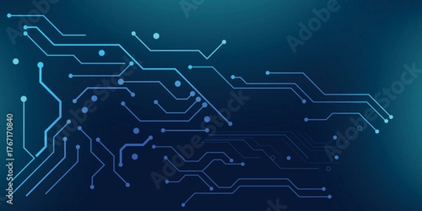 Fototapeta Blue digital circuit board background with glowing technology lines for modern design.