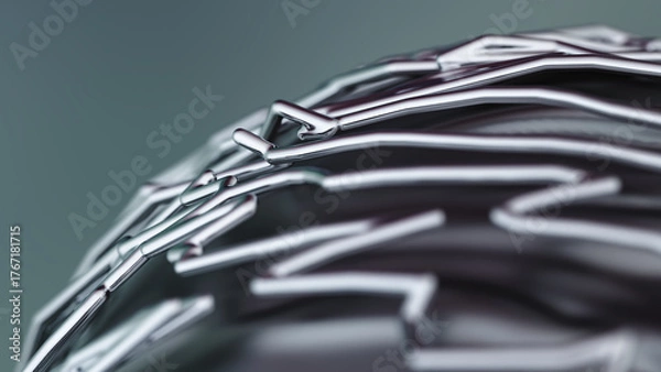 Fototapeta Abstract chrome structure made of sharp geometric lines and reflective surfaces