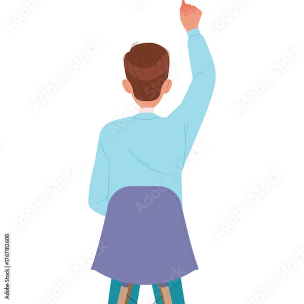 Obraz Person Wearing A Light Blue Long Sleeved Shirt And Purple Skirt Raising Their Right Hand In A White Background With A Transparent Background