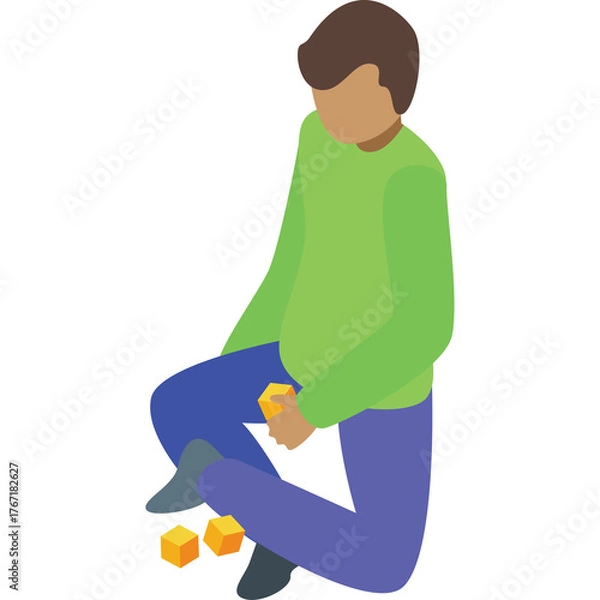 Obraz Person Wearing A Light Green Long Sleeve Shirt And Blue Pants Sitting On The Floor Playing With Yellow Blocks
