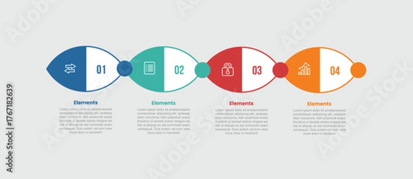 Fototapeta 4 elements infographic comparison diagram with creative oval shape with sharp edge circle connected on horizontal direction with 4 step for slide presentation vector