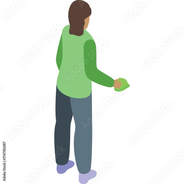 Obraz Person Wearing A Light Green Long Sleeved Shirt And Blue Pants Holding A Green Object In A Standing Pose On A Transparent Background