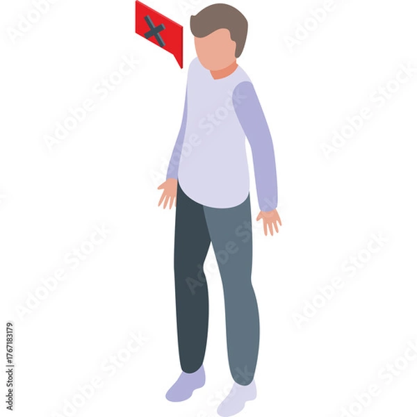 Obraz Person standing with a black and red flag waving on a transparent background full body shot 3d isometric illustration