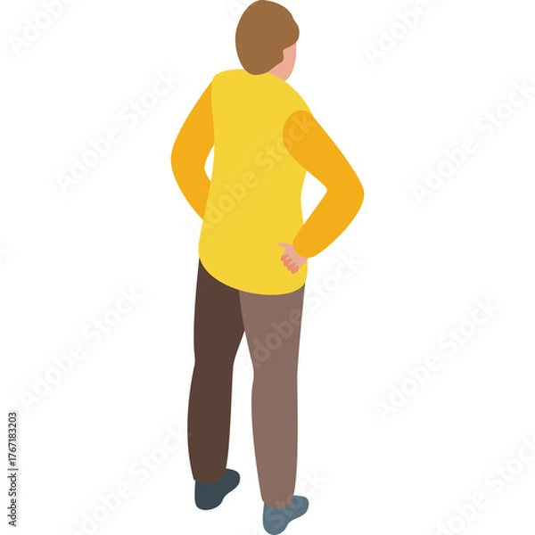 Obraz Person Standing With Hands On Hips Viewed From Behind Wearing A Yellow Vest Over An Orange Long Sleeve Shirt And Brown Pants With A Transparent Background
