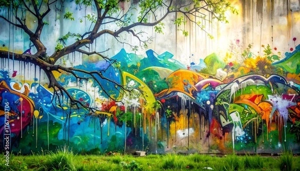 Fototapeta Dynamic Abstract Graffiti Mural Vibrant Urban Art for a Lively Background