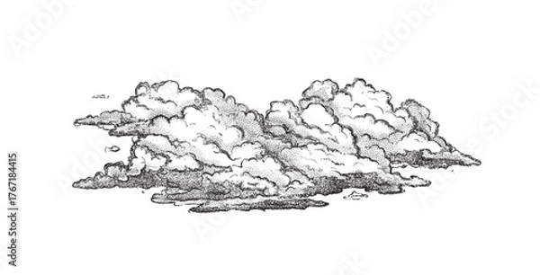 Fototapeta Clouds in hand drawn vintage retro style isolated on white background. Cartoon design elements. Landscape elements in sketch style. Vector illustration.	