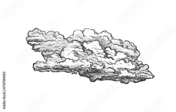 Fototapeta Clouds in hand drawn vintage retro style isolated on white background. Cartoon design elements. Landscape elements in sketch style. Vector illustration.	