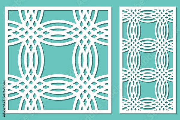 Fototapeta Set decorative panel laser cutting. wooden panel. Modern elegant geometric circular pattern. Ratio 1:2, 1:1. Vector illustration.