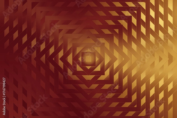 Obraz Illustration of abstract geometric pattern with concentric squares and diamond shapes in a warm gradient of red and gold