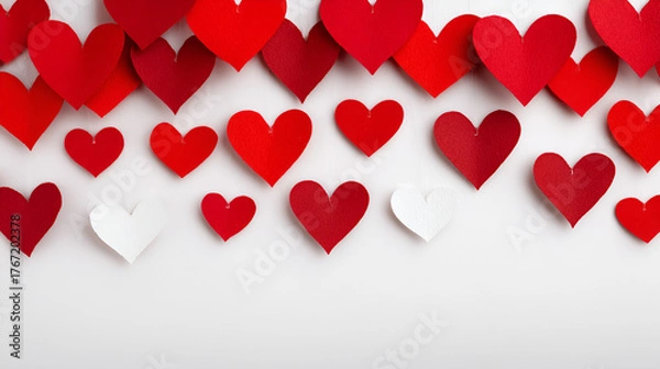 Fototapeta Red and white paper hearts on white background