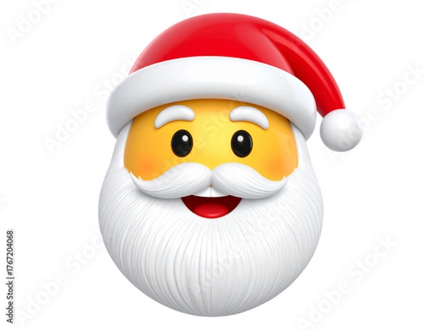 Obraz Smiling Santa Claus Emoji Face with Red Hat, 3D Glossy Style, isolated on transparent background.