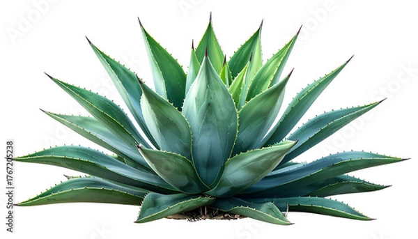Fototapeta A close-up shot of a vibrant, large, spiky agave plant with sharp leaf tips