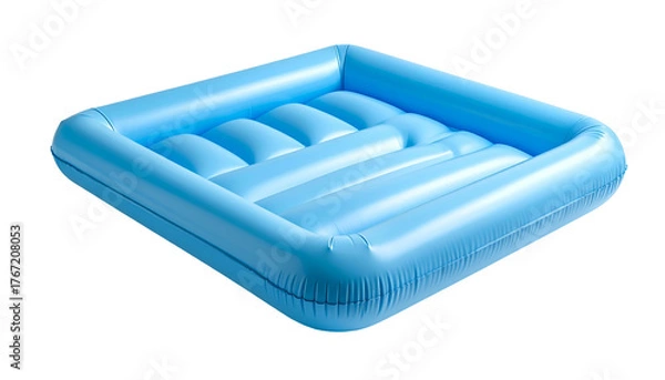 Fototapeta A light blue, inflated rectangular raft with rounded internal supports, isolated on black