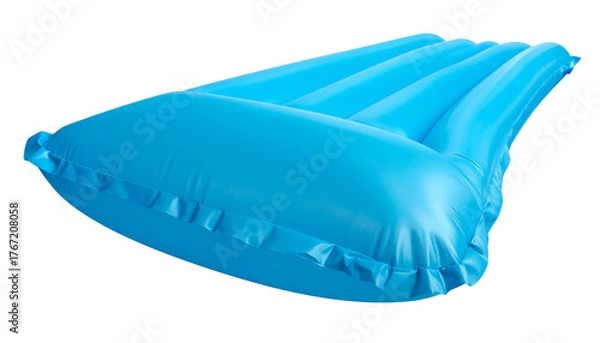 Fototapeta A vibrant, turquoise inflatable raft against a stark black backdrop, capturing summer fun