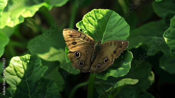 Obraz Butterfly perched on green leaf