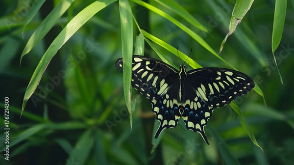 Obraz Butterfly on green leaf