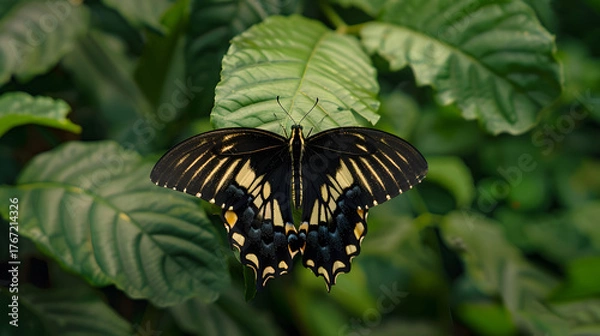 Obraz Butterfly on green leaf