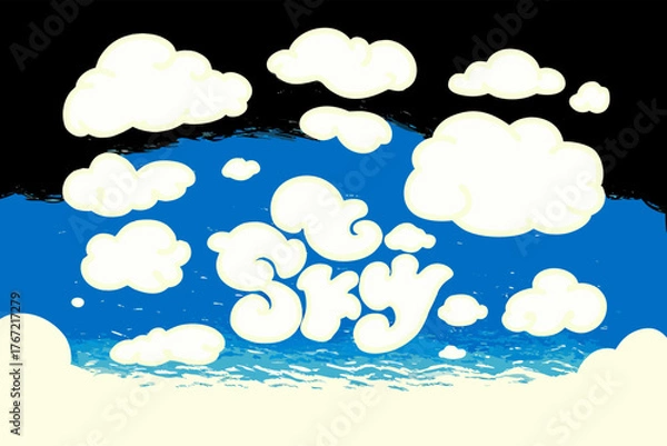 Fototapeta Whimsical Vector Sky with Fluffy Clouds and Blue Horizon