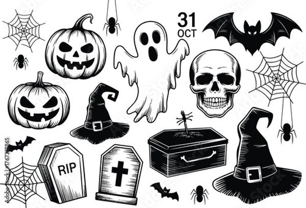 Obraz Halloween spooky icons bundle ghost pumpkin