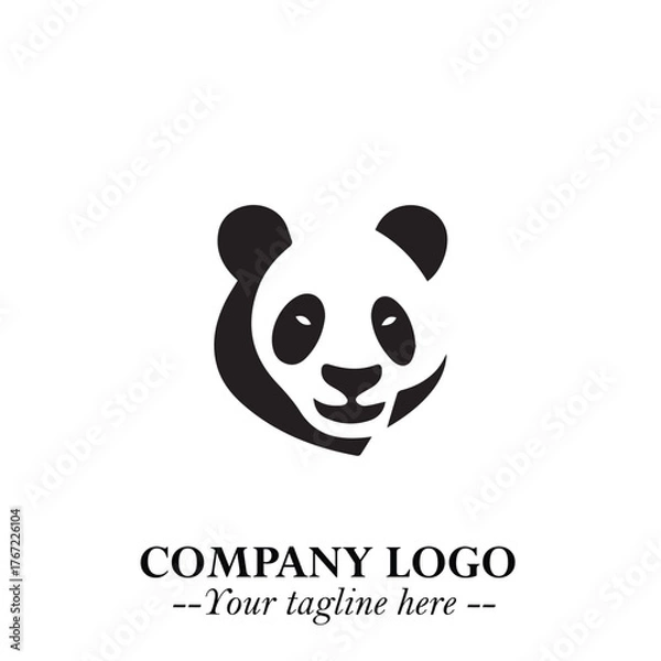 Obraz Adorable Head of Panda Logo Symbol in Black on White Background with Minimalist Modern Design
