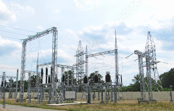 Fototapeta High voltage transformer substation.  