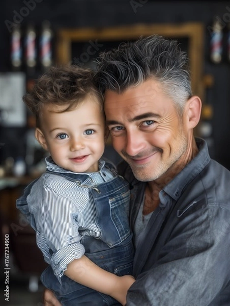 Fototapeta Happy Father Holding His Smiling Toddler in a Warm, Cozy Setting