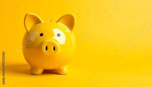 Obraz Close-up of a yellow piggy bank on a bright yellow backdrop
