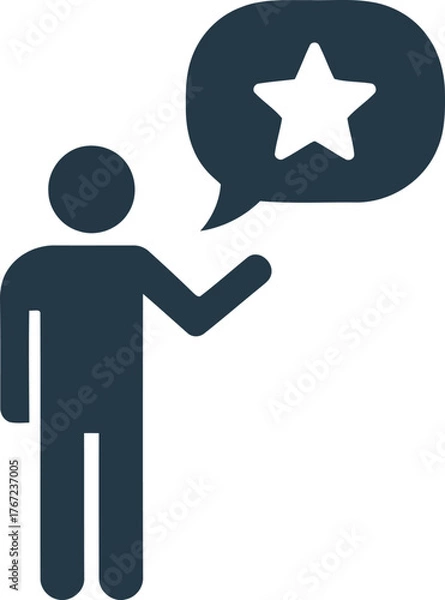 Fototapeta Vector art of person with star in speech bubble, feedback concept