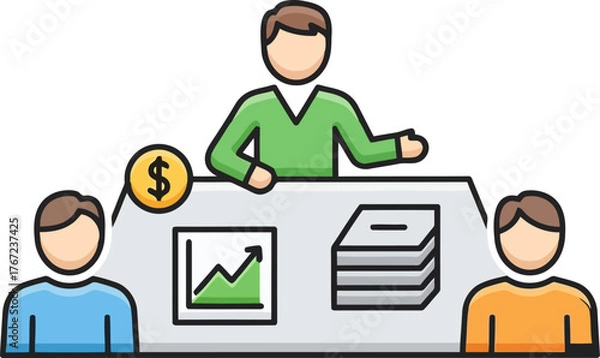 Fototapeta Vector art of business meeting with financial growth and money