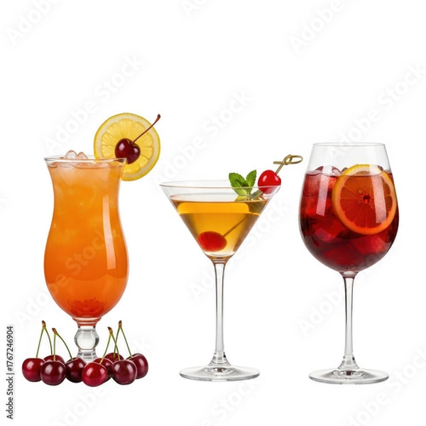 Fototapeta Assortment of colorful cocktails with garnishes isolated on white isolated on transparent background