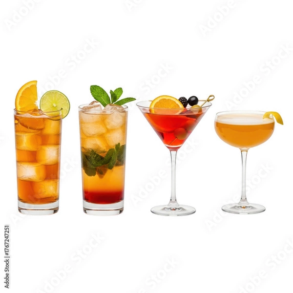 Obraz Four cocktails isolated on transparent background