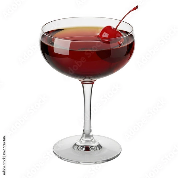 Fototapeta Manhattan cocktail with cherry garnish isolated on transparent background