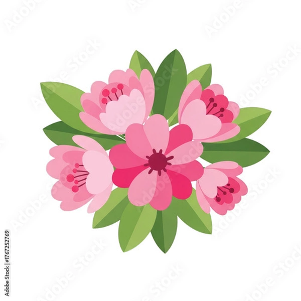 Fototapeta Pink Flower Bouquet with Green Leaves isolated on a transparent background